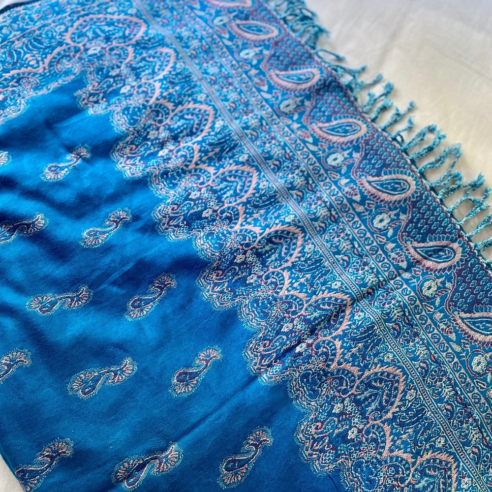 Oversize Turquoise Paisley Shawl